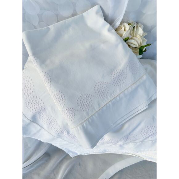 Schweitzer Linens KING Egyptian Cotton Ivory Sheets HAND EMBROIDERY ITALY 3 sham - Picture 7 of 12